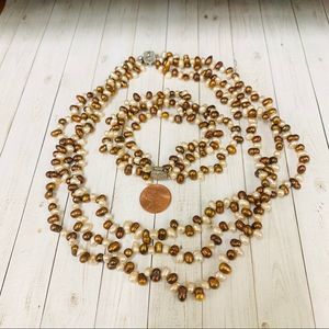 Genuine Chocolate and Cream Pearl Necklace Set
